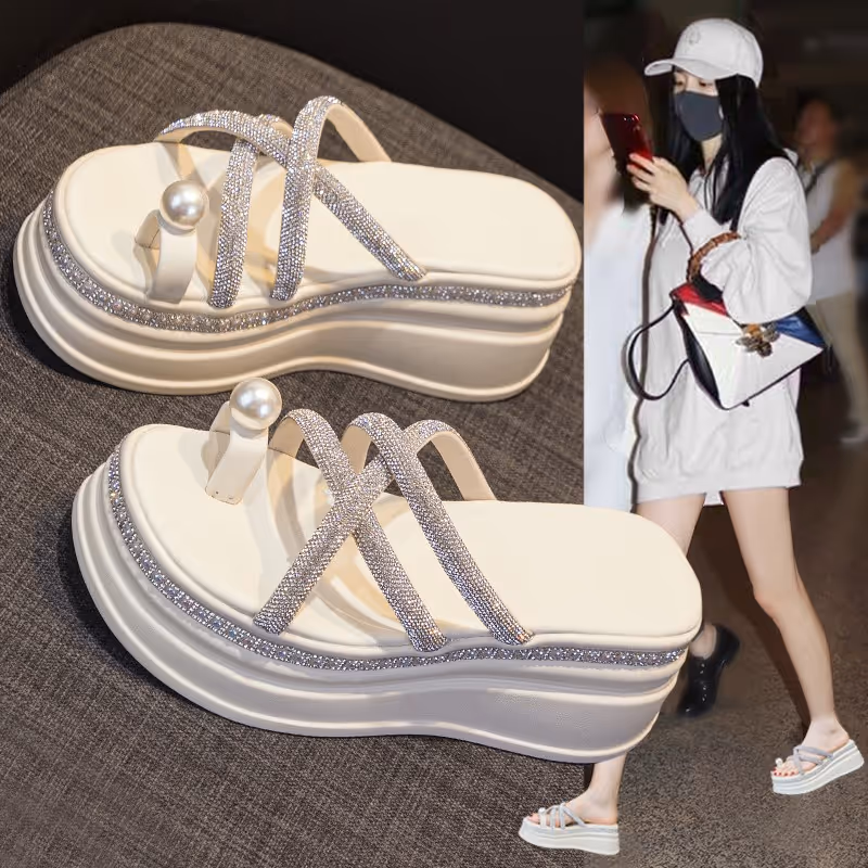 Hot slope thick bottom glitter ladies sandals